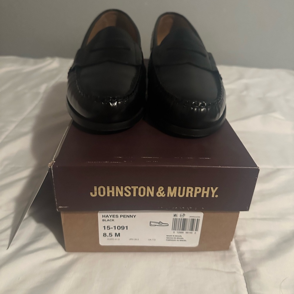 Johnston & Murphy Black Penny Loafers